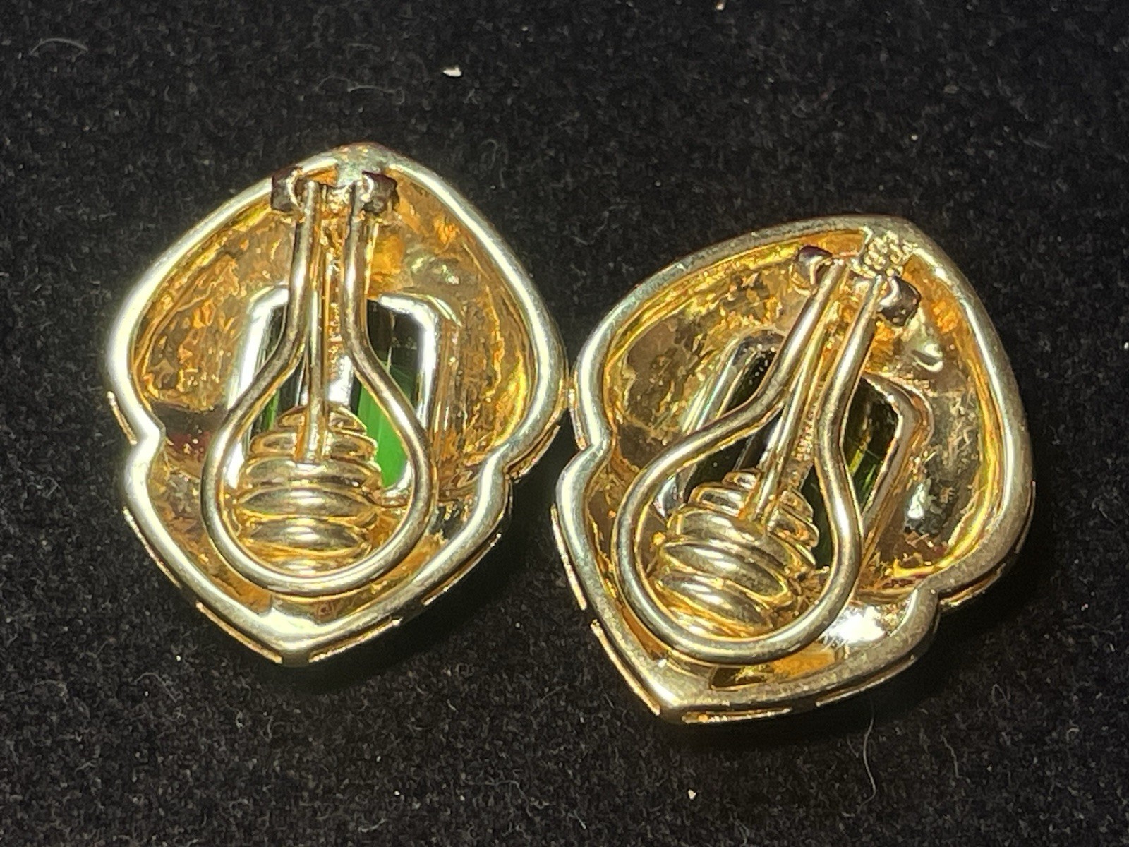 18K GOLD GREEN TOURMALINE & DIAMOND EARRINGS SIGNED OMEGA 23grs APPRAISAL $5,000