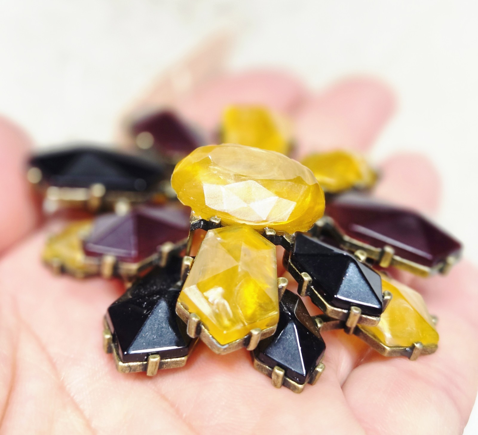 Vintage Coldwater Creek Multi-Color Lucite Faux Stones Layered Tone Brooch Pin