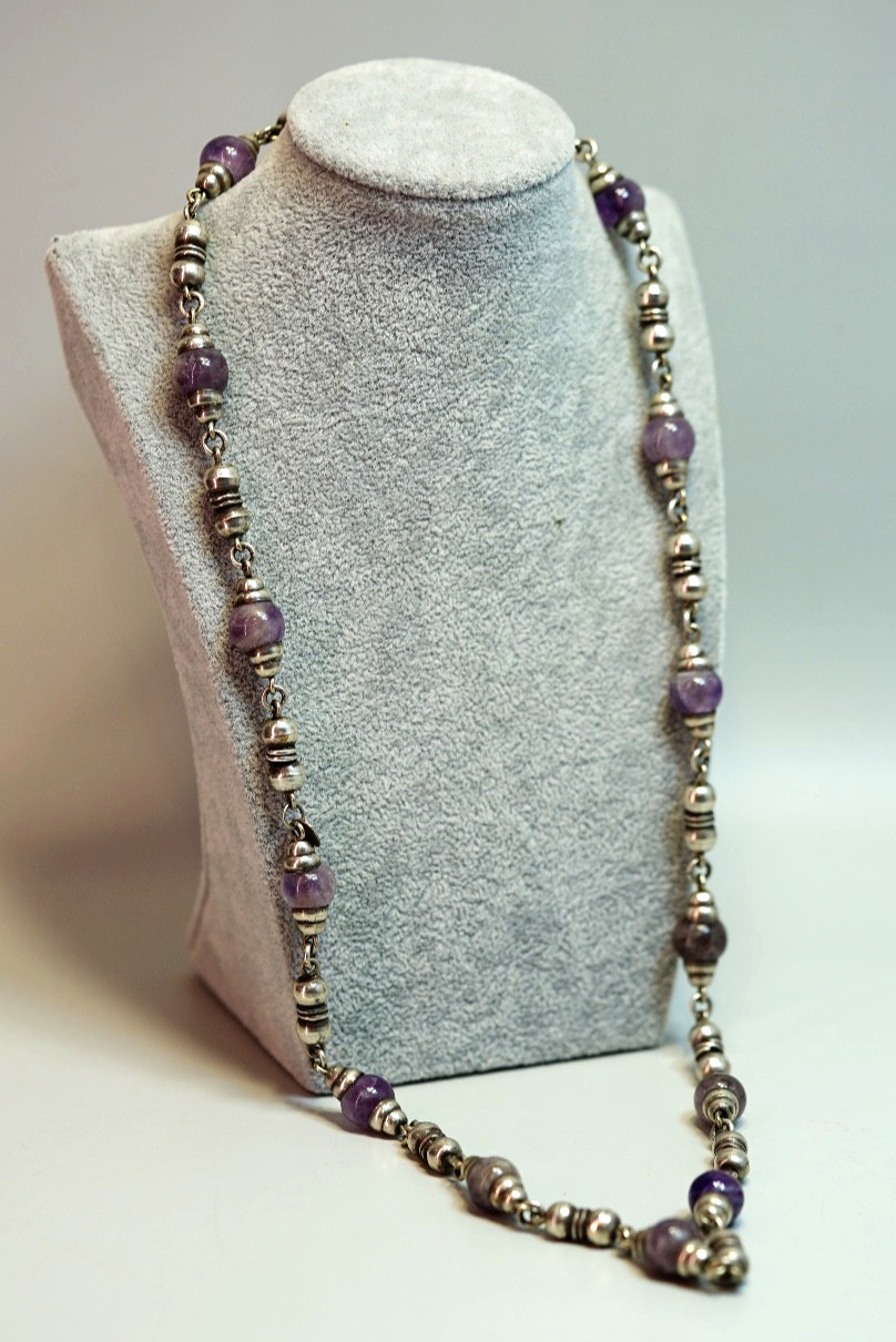Vintage Mexico Sterling Silver Amethyst Beads Endless Beaded Necklace