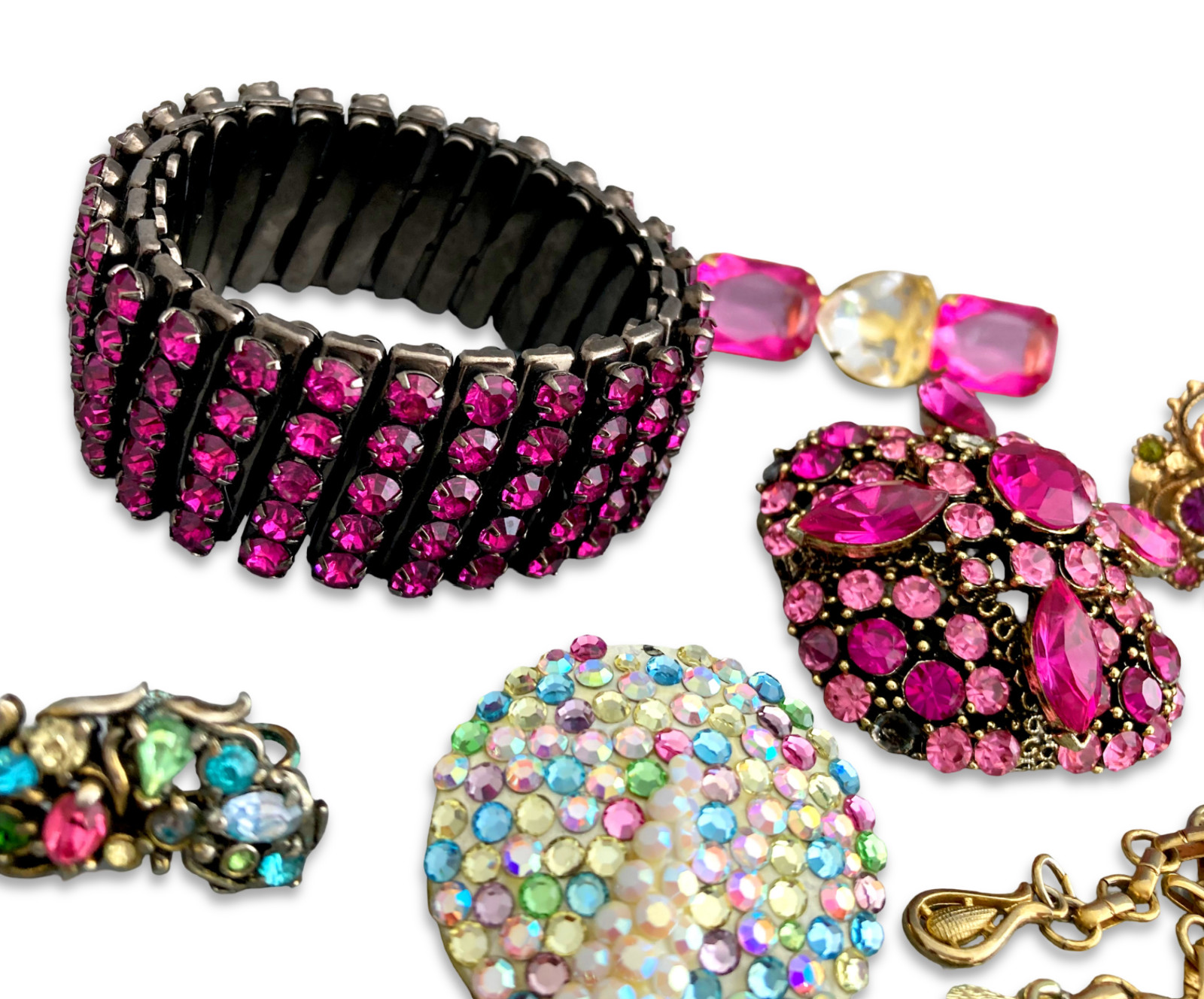 Vintage Pink Rhinestone Repair Costume Jewelry Lot Signed Coro Hollycraft Lisner