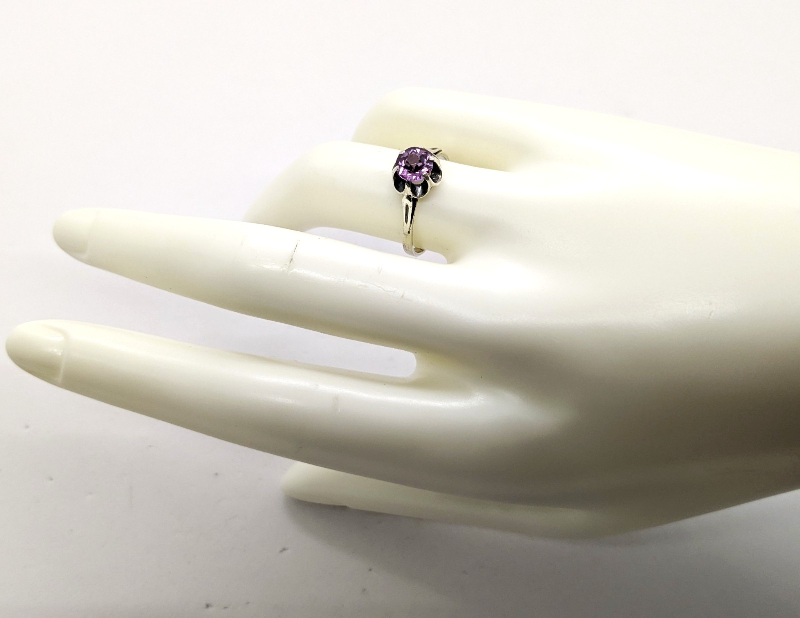 Vintage Soviet RING Silver⭐875 stamp Star with AMETHYST Stone -size: 7.25US| #11