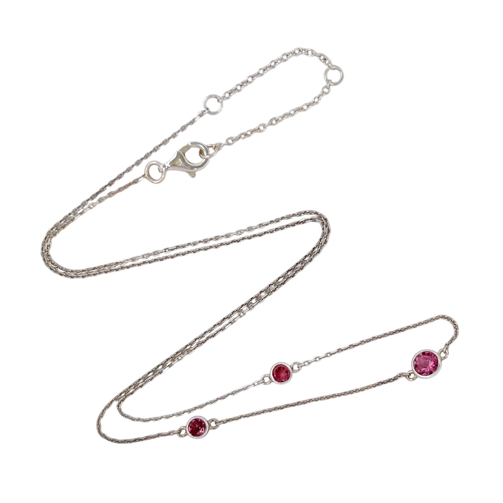 Vintage Sterling Silver 925 Red Cubic Zirconia Station Necklace 16″-17″-18″