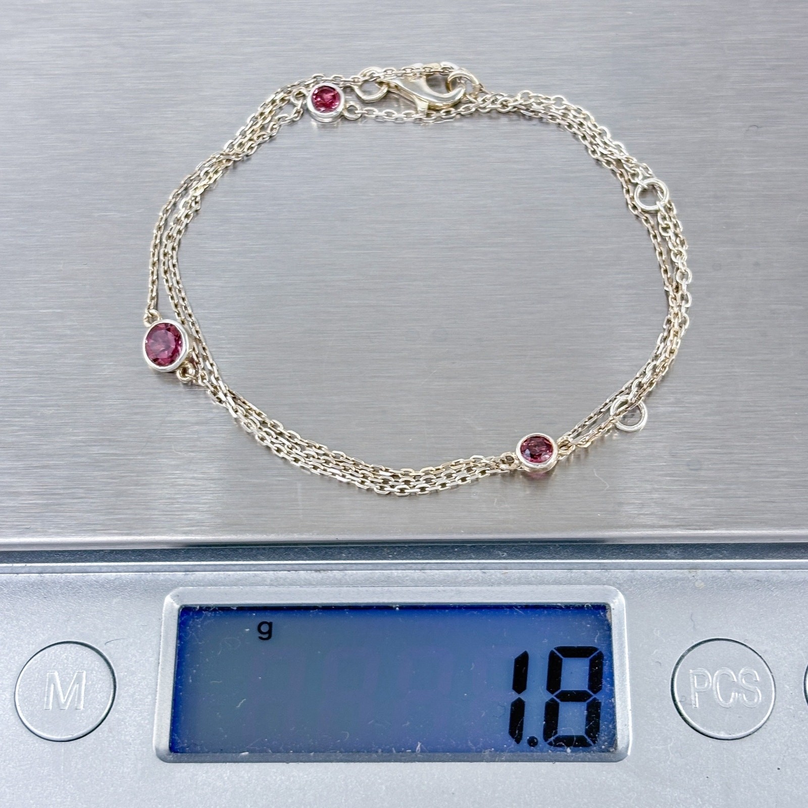 Vintage Sterling Silver 925 Red Cubic Zirconia Station Necklace 16″-17″-18″