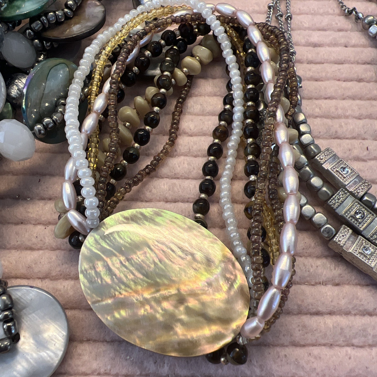 BOHO Vintage Jewelry Lot. Real Shell, Bone And Wood Bracelets, Glass Rings #V37