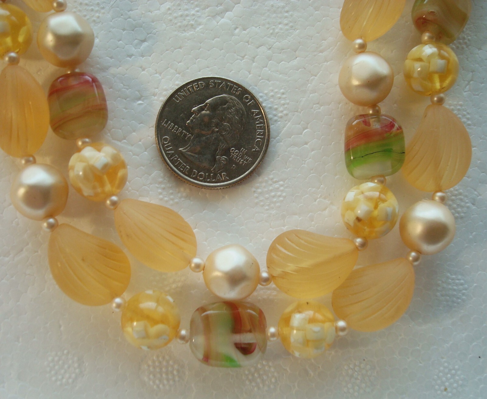 2 STRAND CHOKER NECKLACE, ACRYLIC ART GLASS, VASOLINE GLASS, 18″ LONG, JAPAN