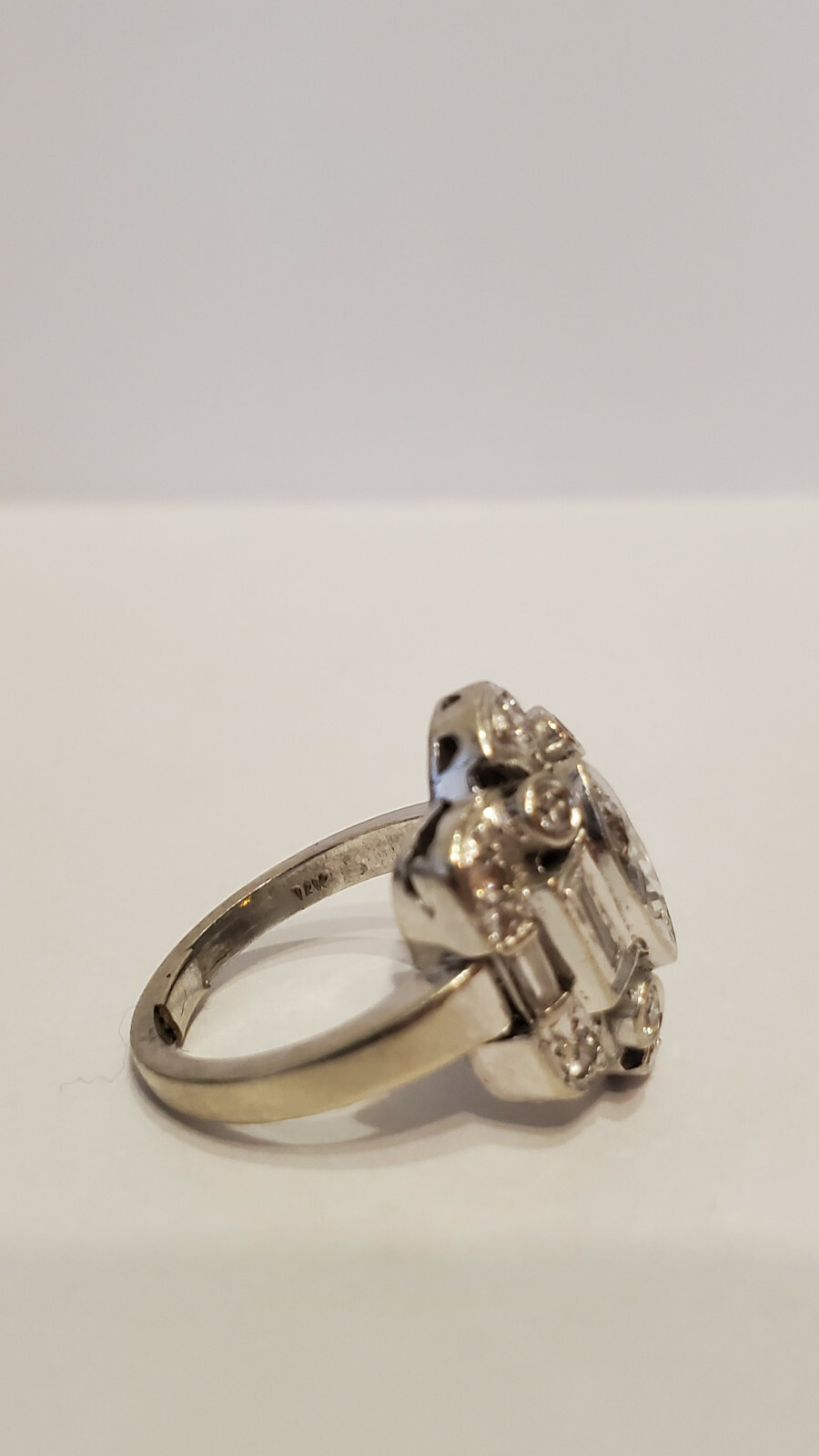 Antique Diamond Shield Ring Art Deco Wedding Ring or Right Hand Ring