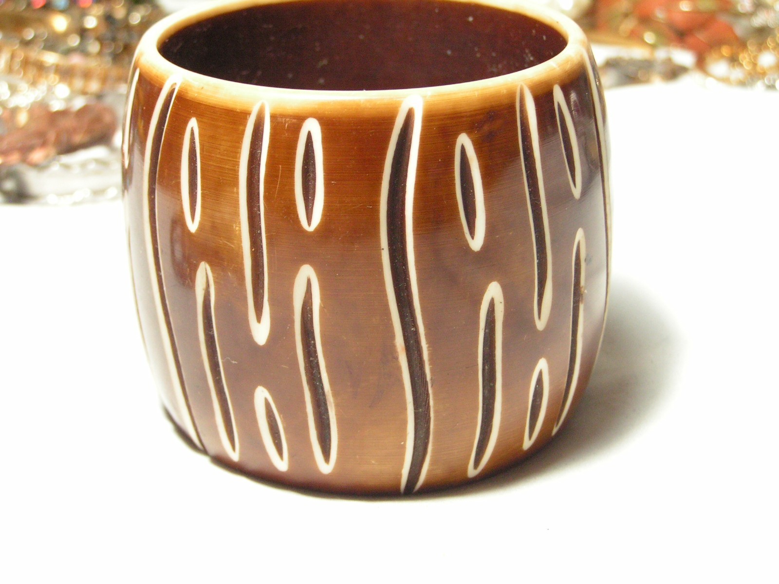 …Vintage Wide Carved Earth Tones Lucite Bangle Bracelet…