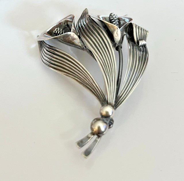 925 Sterling Silver Calla Lily Bouquet Brooch/Pin Vintage Denmark N.E. From