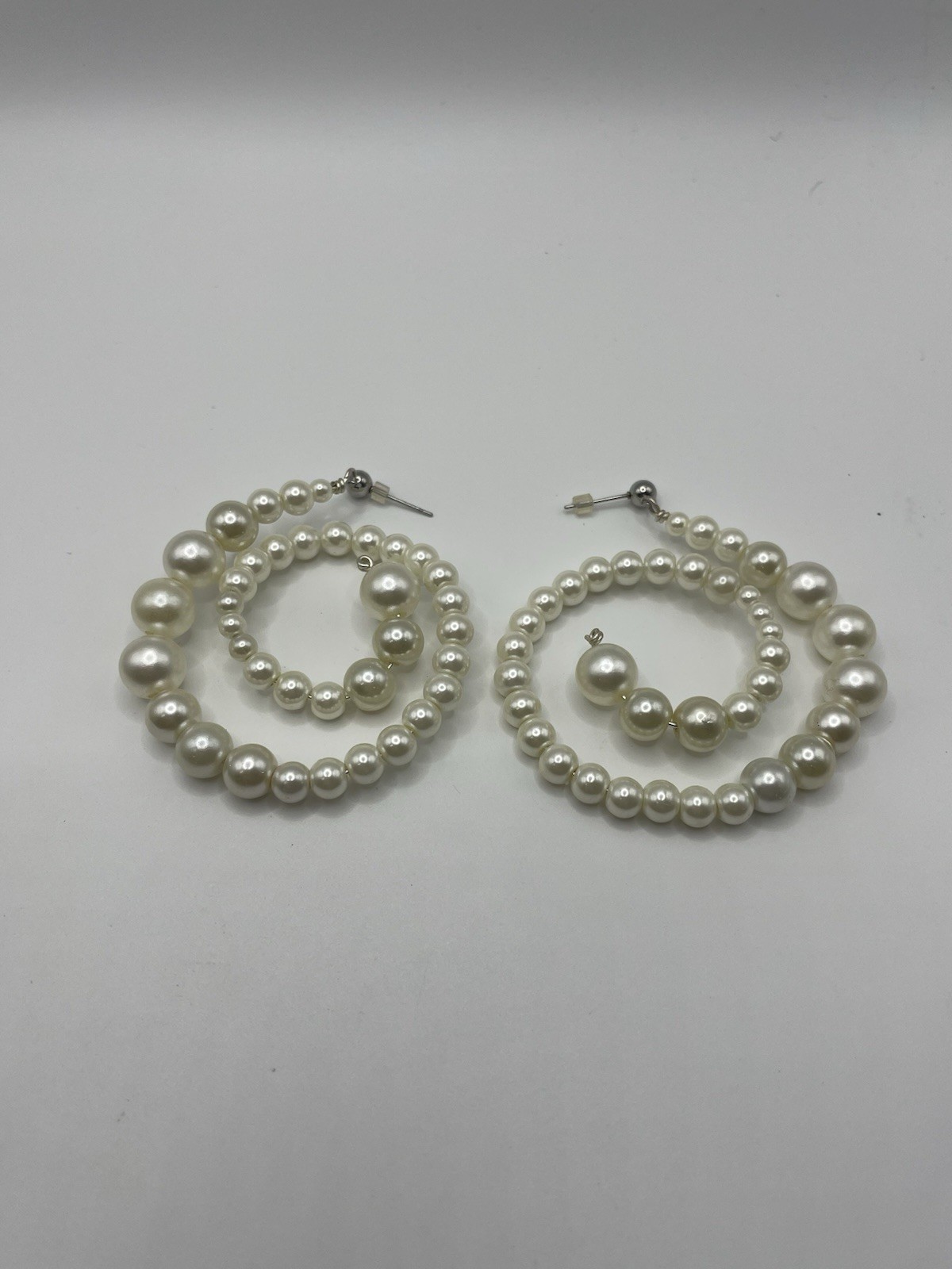 Vintage Large Chunky Faux Pearl Earrings. Graduated Spiral. FUN!