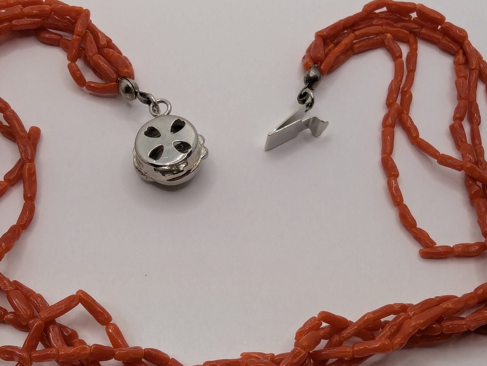 Coral Necklace 5 Strand Vintage Undyed Natural Red Coral Small Tube Beads 16.2gm