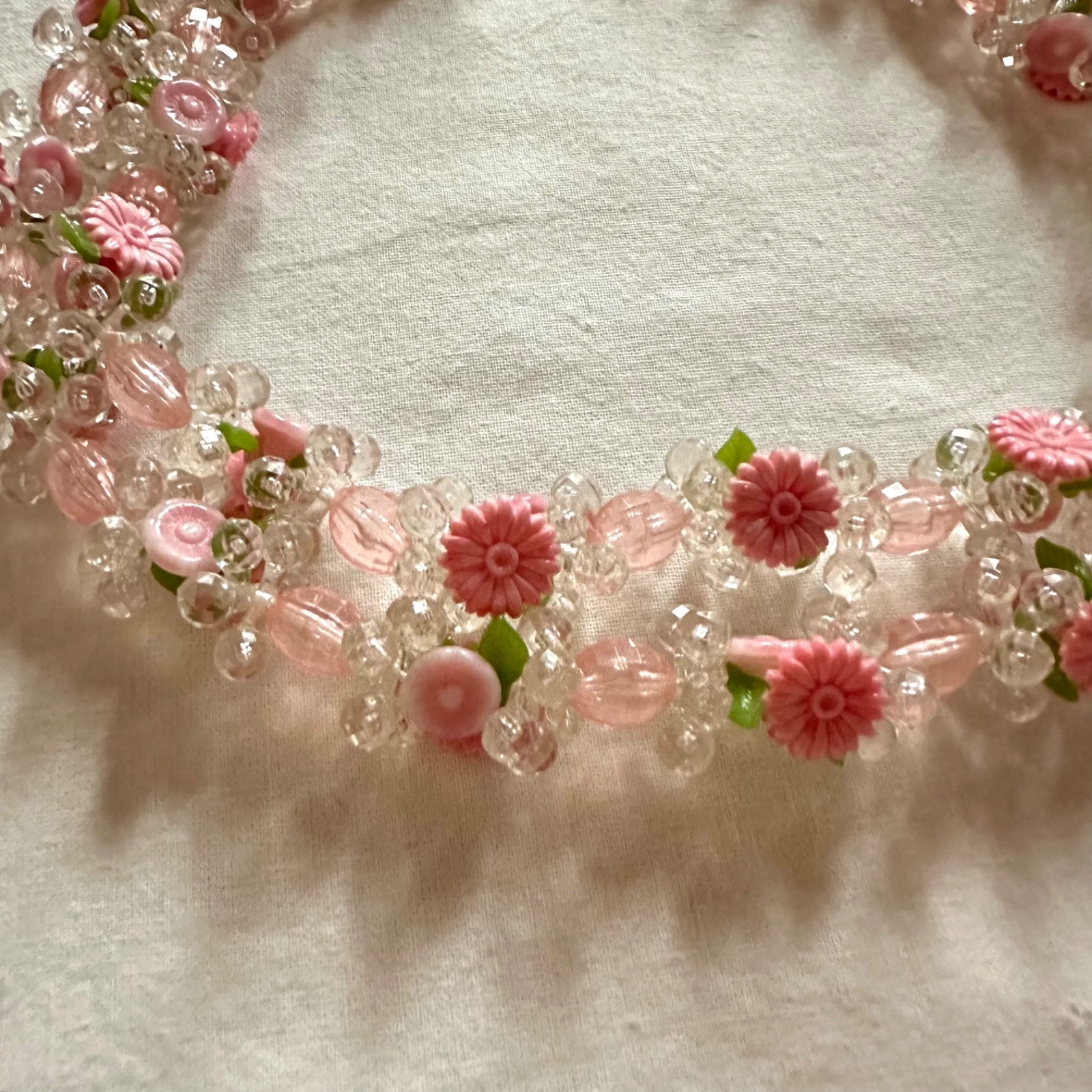 Vintage 1950s Chunky Cluster 2 Strand Pastel Pink West Germany Choker Necklace