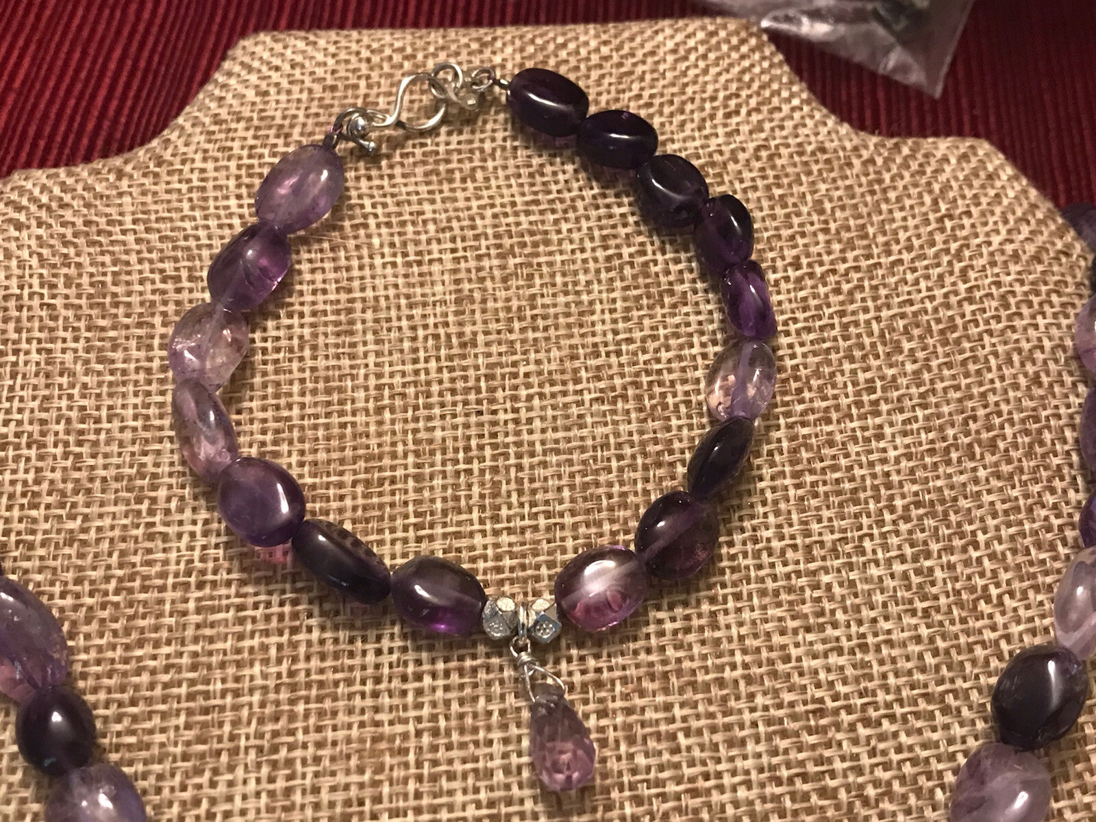 ESTATE ARTISAN “TH” AMETHYST NECKLACE 17-18” & BRACELET 7.5” SET STERLING SILVER