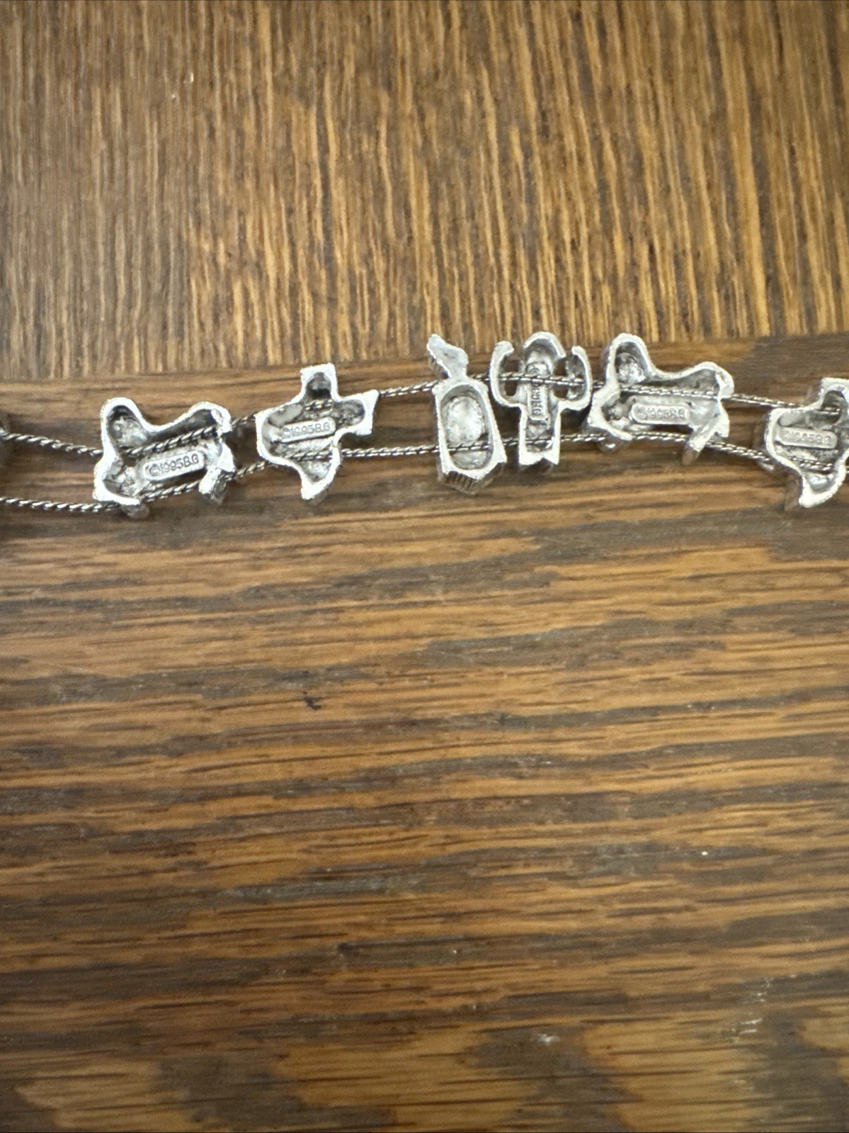 Vtg Charm TEXAS Western CACTUS OIL WELL HORSE SILVER Tone Slide Bracelet TOFA