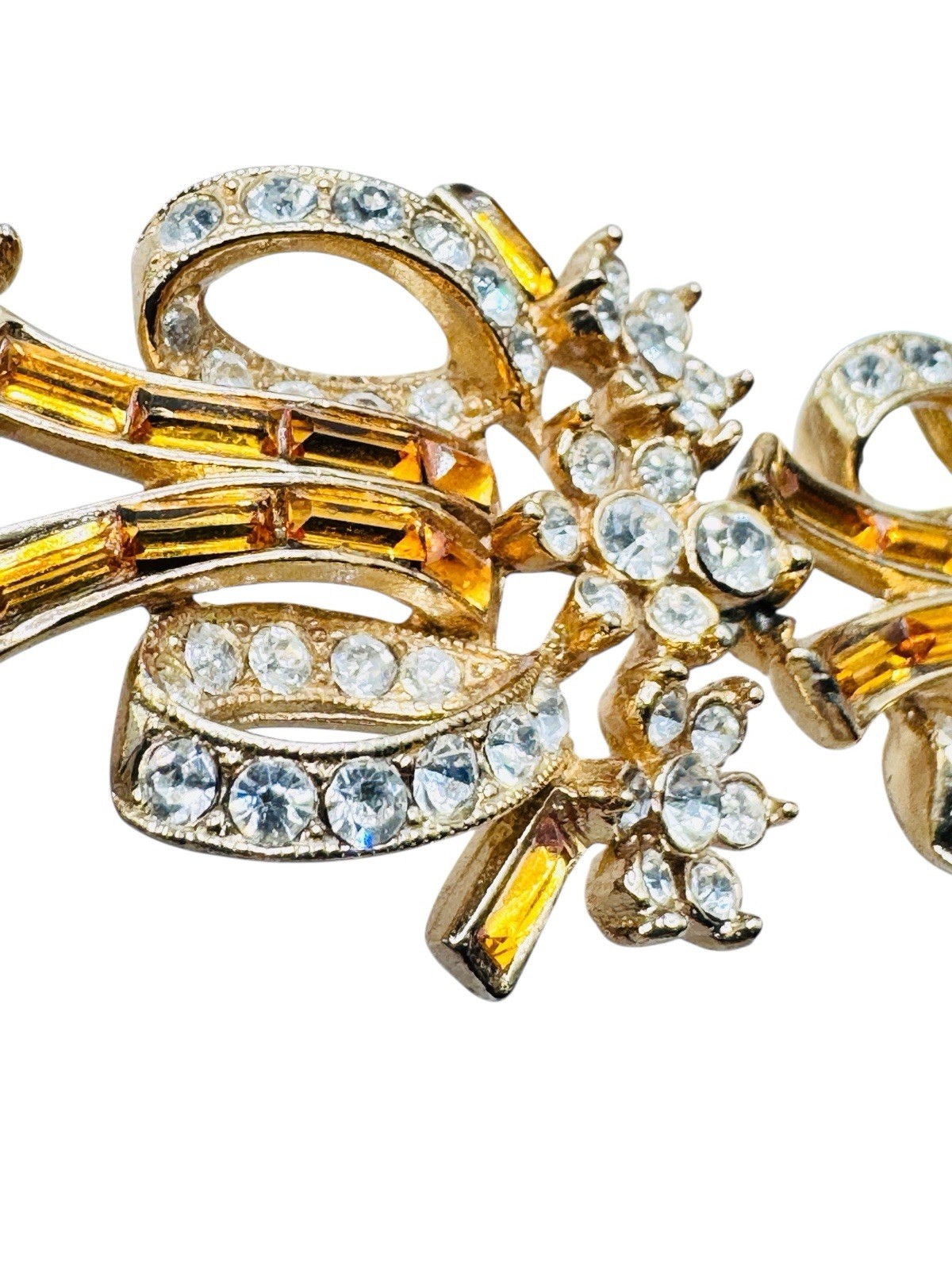 Vintage ORA Topaz Baguette Rhinestone Bracelet Stunning Ribbons & Flowers