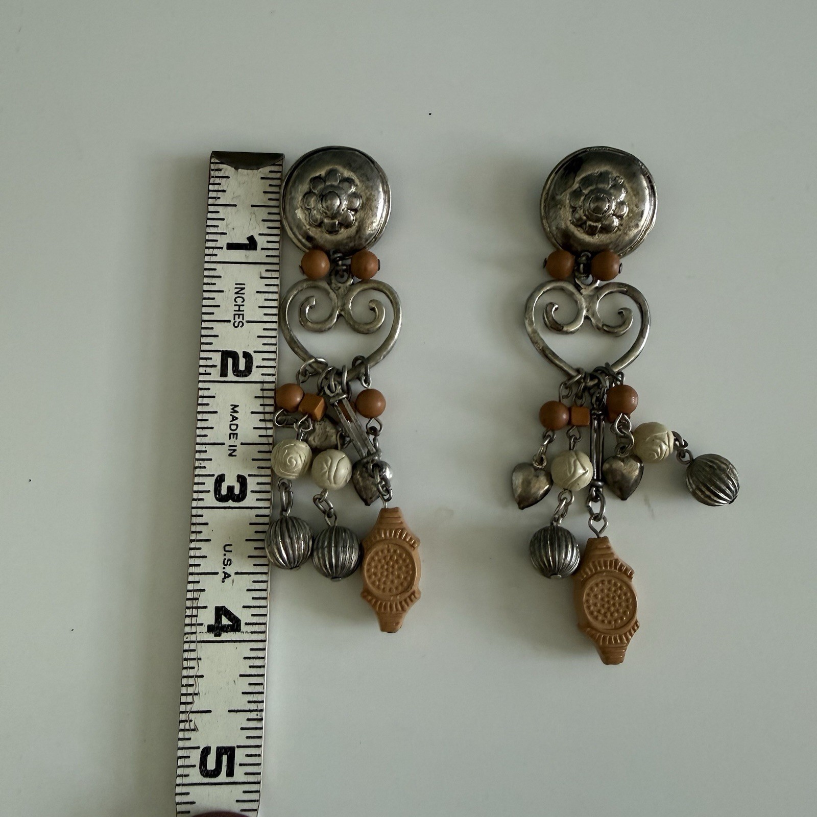 Vintage Beaded Wooden Silvertone Beaded Pins Set of 2 Approximately 4”L