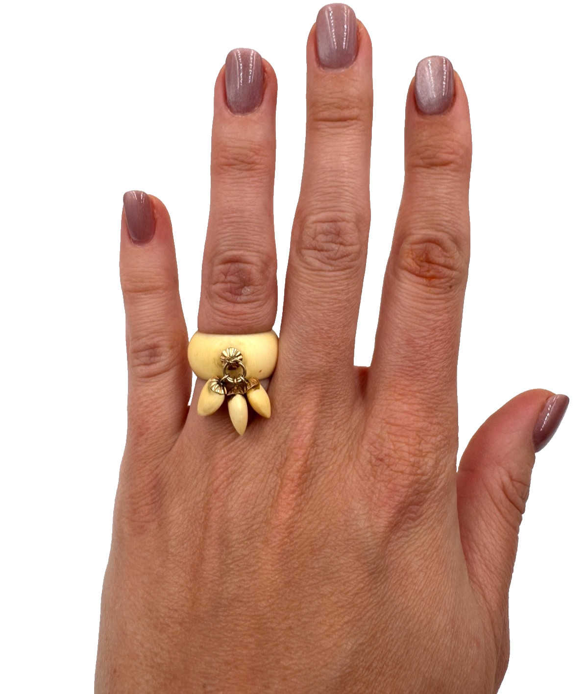 14K SOLID YELLOW GOLD ANTQ VICTORIAN CARVED GORGEOUS RING S5 LOVE UNITY 3 HEARTS