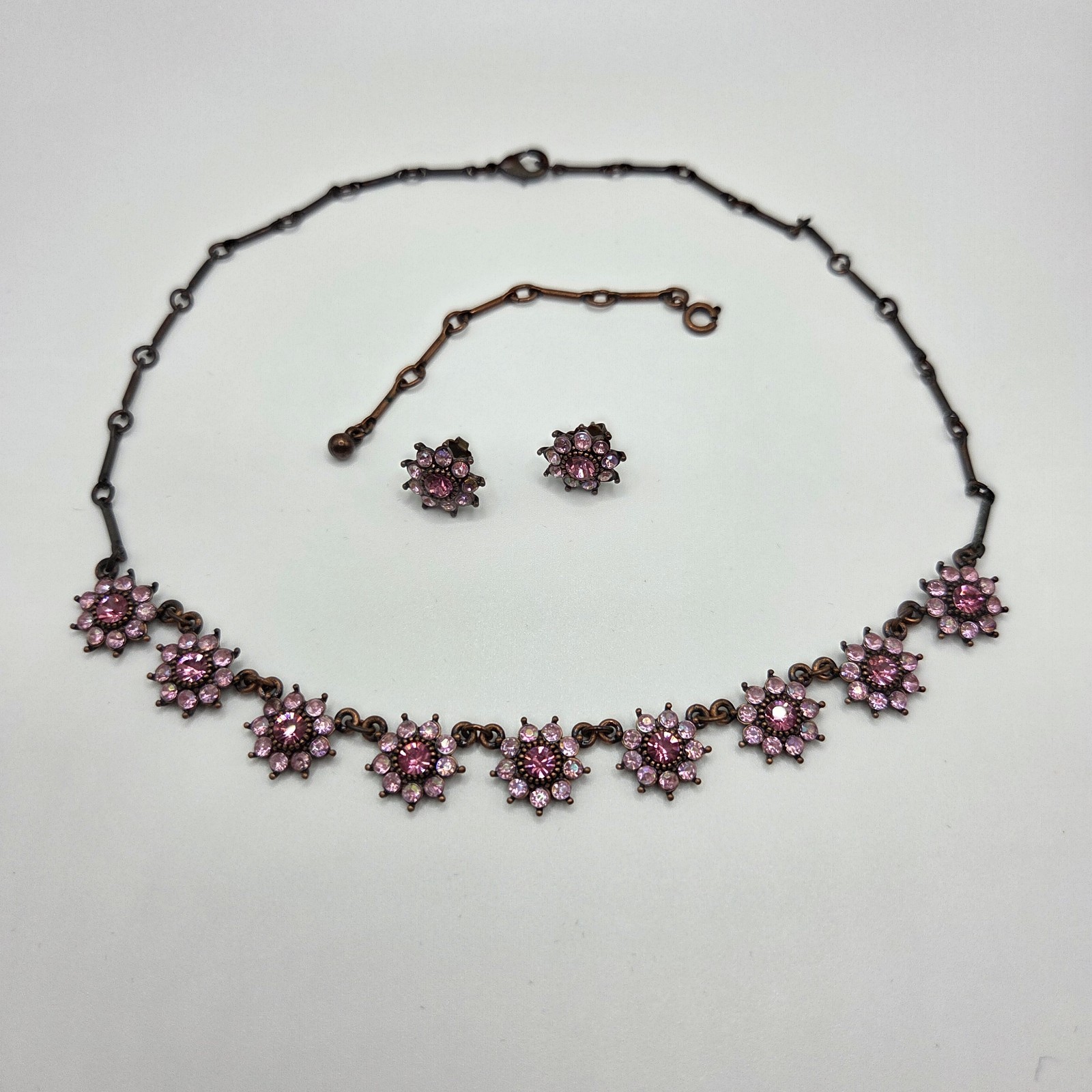 Vintage Avon Pink Flower Necklace And Earrings Set 16″ With 3″ Extender