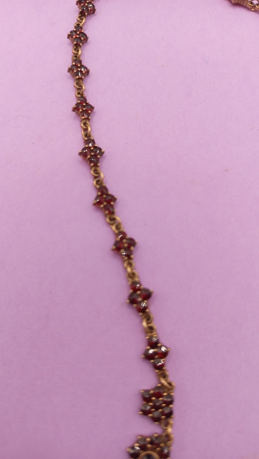 NO TARIFF Antique Bohemian Garnet Necklace Gold Tone VIntage 8 7/8″
