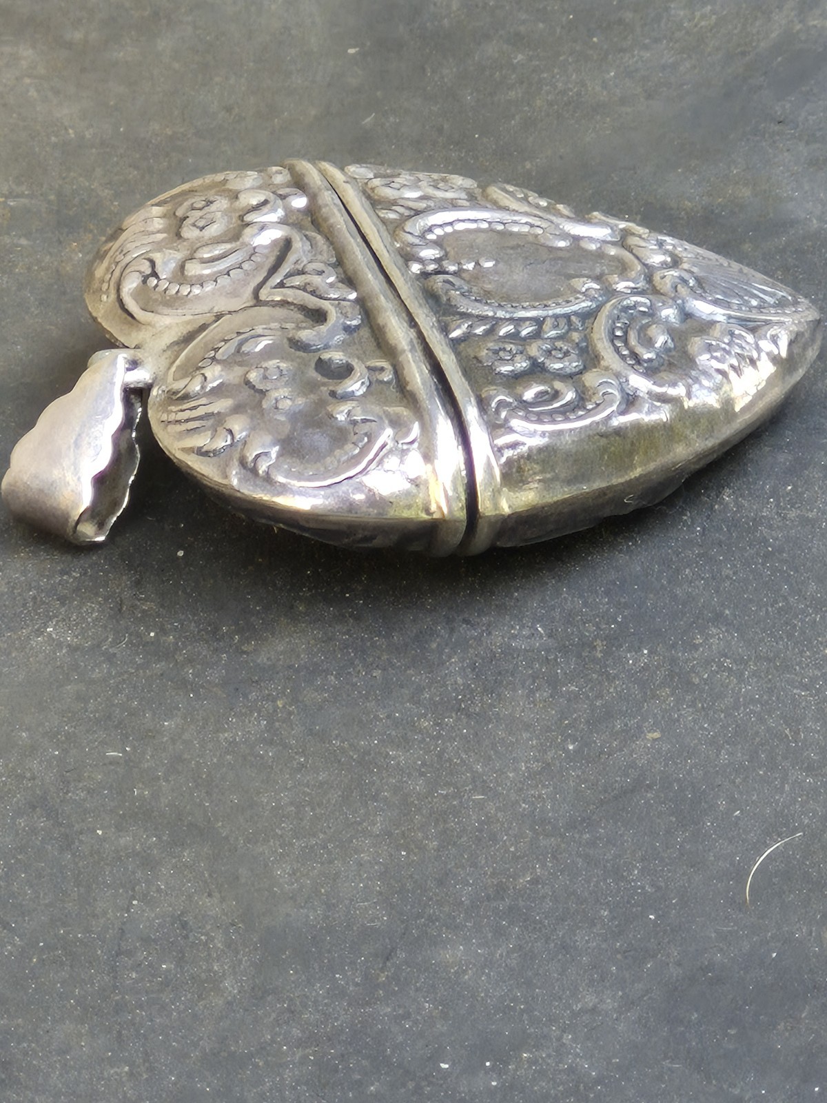 Antique Victorian Sterling Ornate Puffy Heart Pill Perfume Women’s Pendant Locke