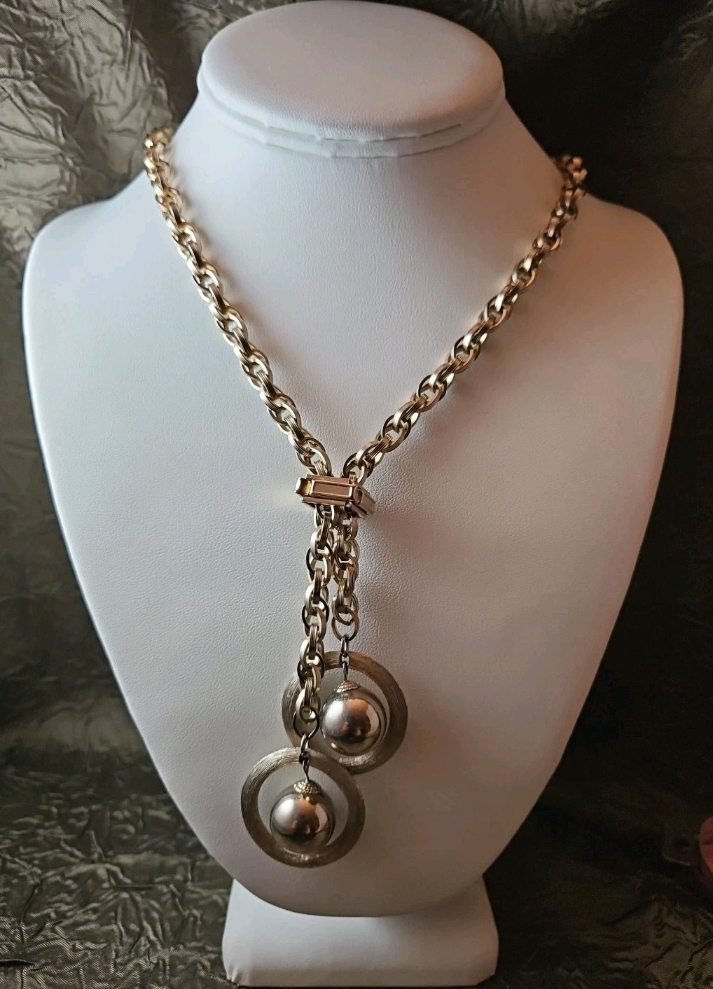 BOLERO LARIATE SLIDE NECKLACE Tassles of Orbitting Planets Mid-Century MCM 50s