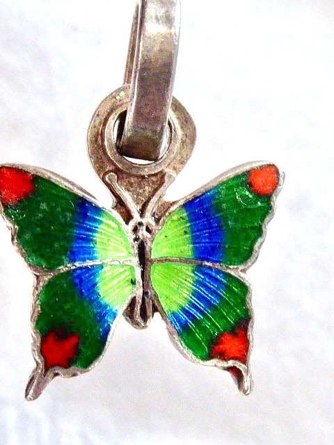 Vintage 980 STERLING SILVER YELLOW GREEN BLUE RED ENAMEL BUTTERFLY CHARM