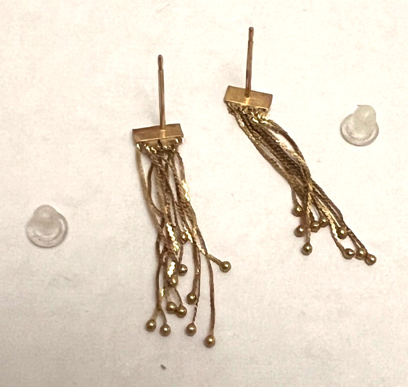 Vintage Pair 14K Yellow Gold Dangle Drop Balls On Chains Pierced Post Earrings