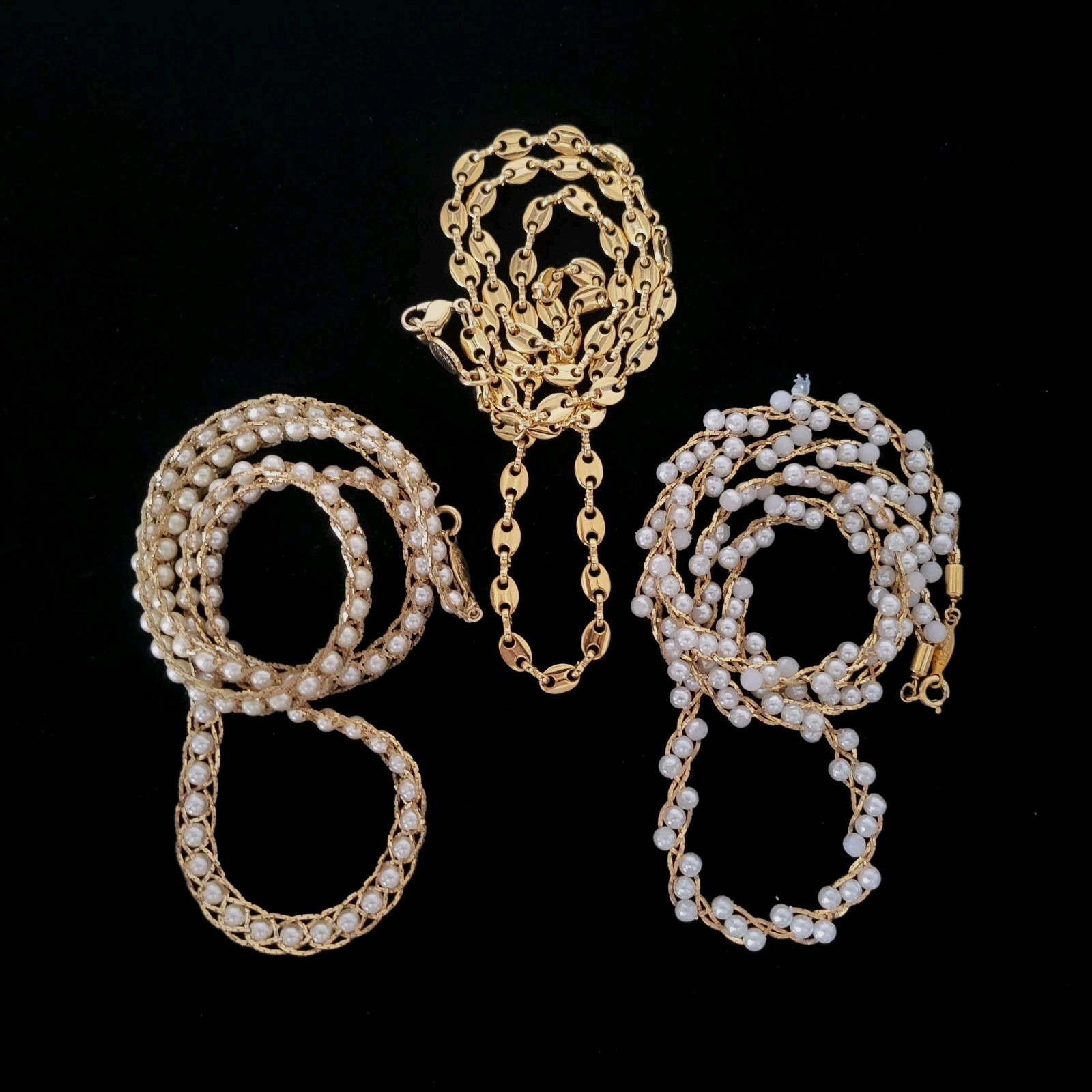 Vintage Napier Necklace Lot Of 3 Different Gold-Tone Approximately 24″ Necklaces