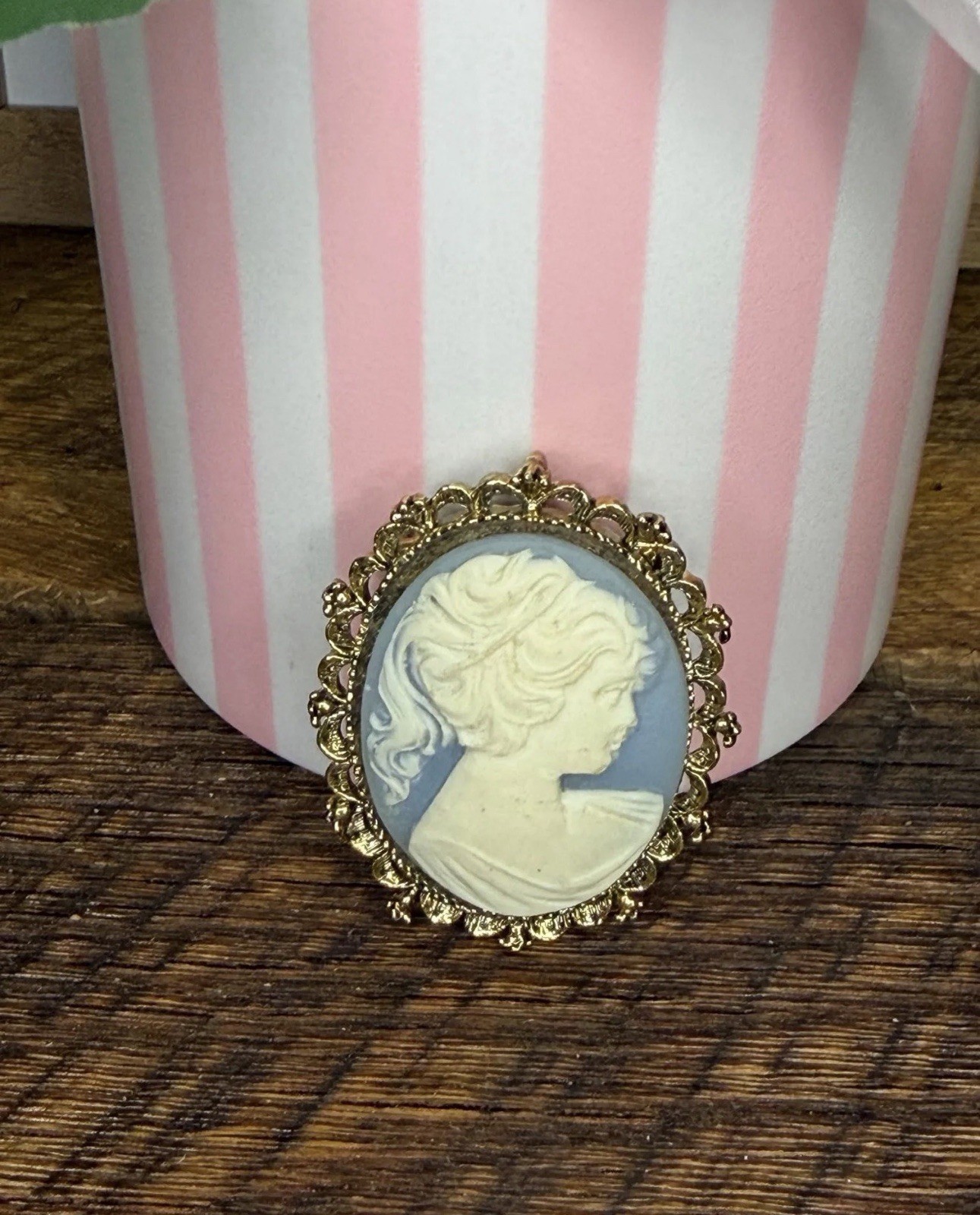 Vintage Gerry’s Blue and White Oval Cameo Brooch