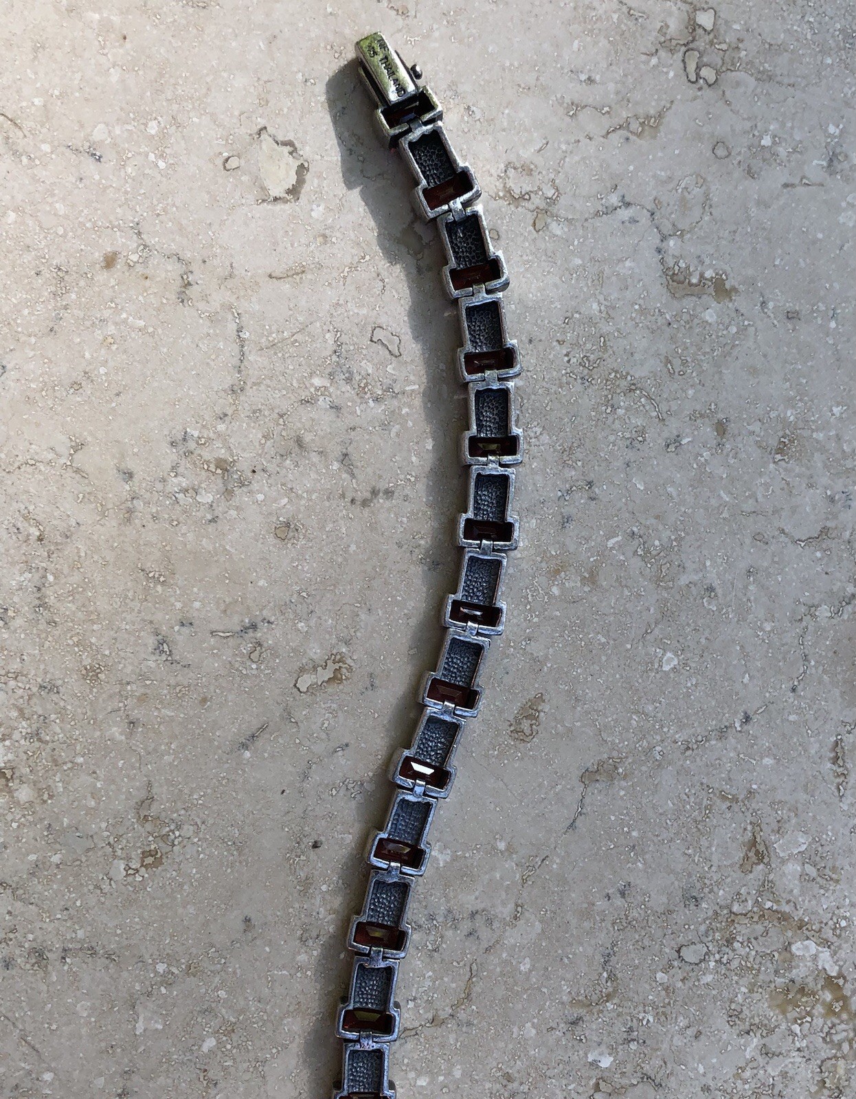 ❤️✨VINTAGE Sterling Silver EMERALD CUT GARNET & MARCASITE ESTATE Tennis Bracelet