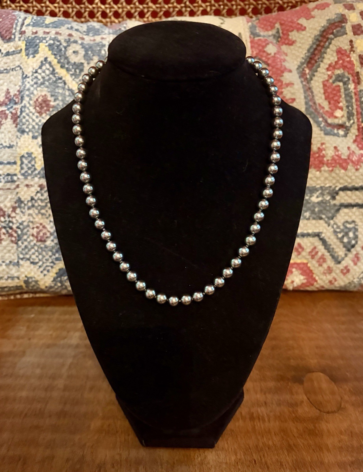 Vtg 1940s Japanese Faux Tahitian Pearl Necklace-17”-Hand-Knotted-Fishhook Clasp