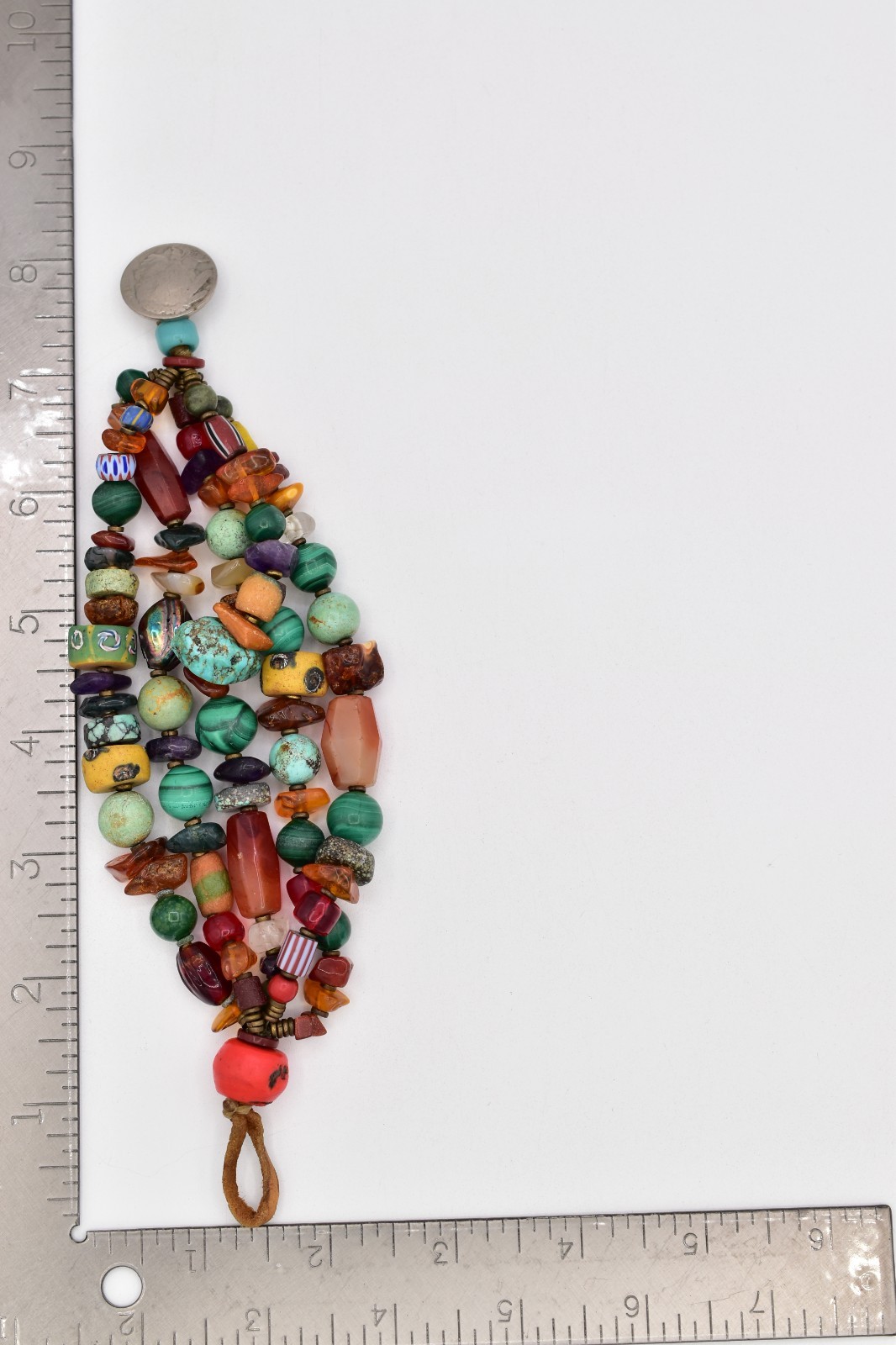 Vintage Multi Strand Stone Bead Bracelet Boho Chunky Mixed Gemstone 8″ BinBR