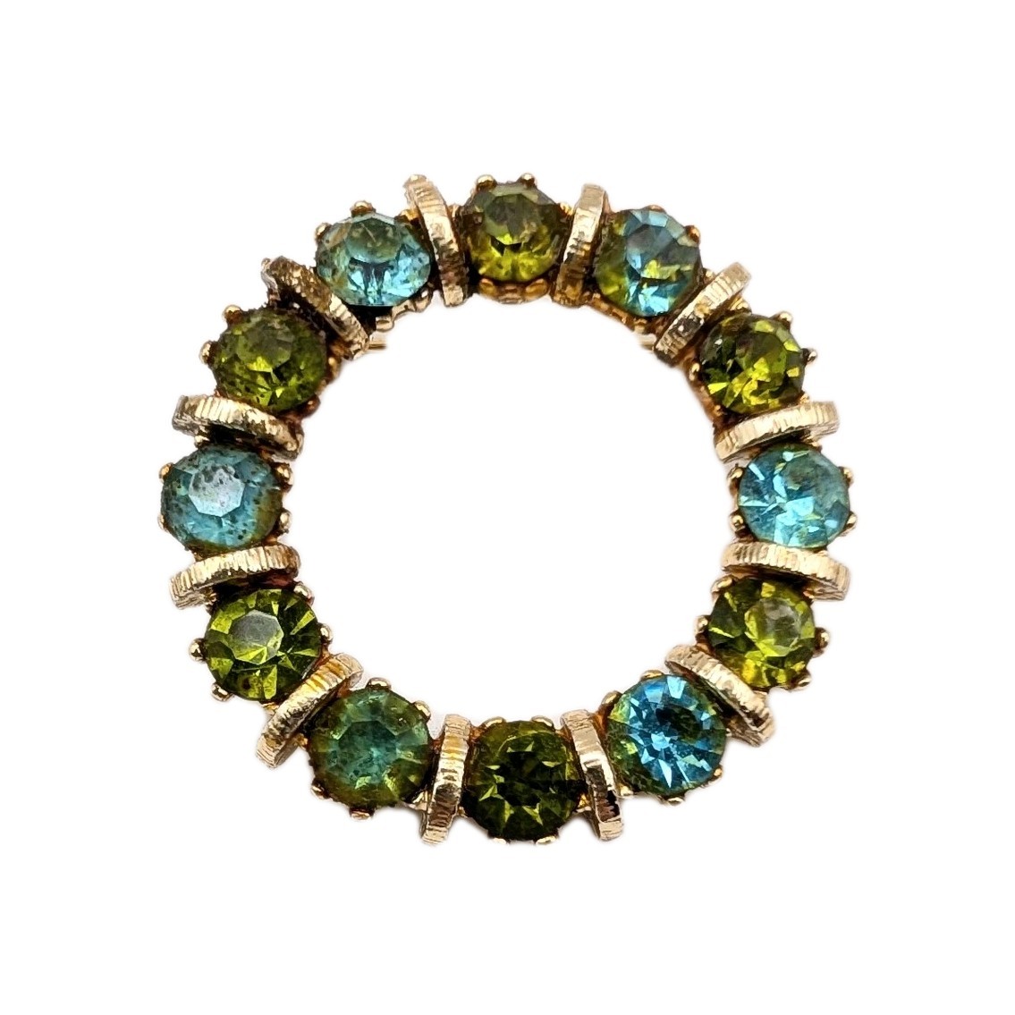 Vintage 1950’s Blue And Green Cluster Clip-on Earrings And Brooch