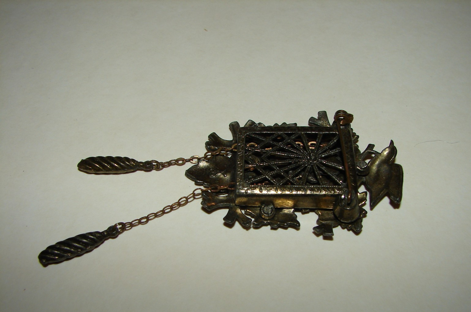 Vintage New England Glass Works Articulated Cuckoo Clock Brooch READ