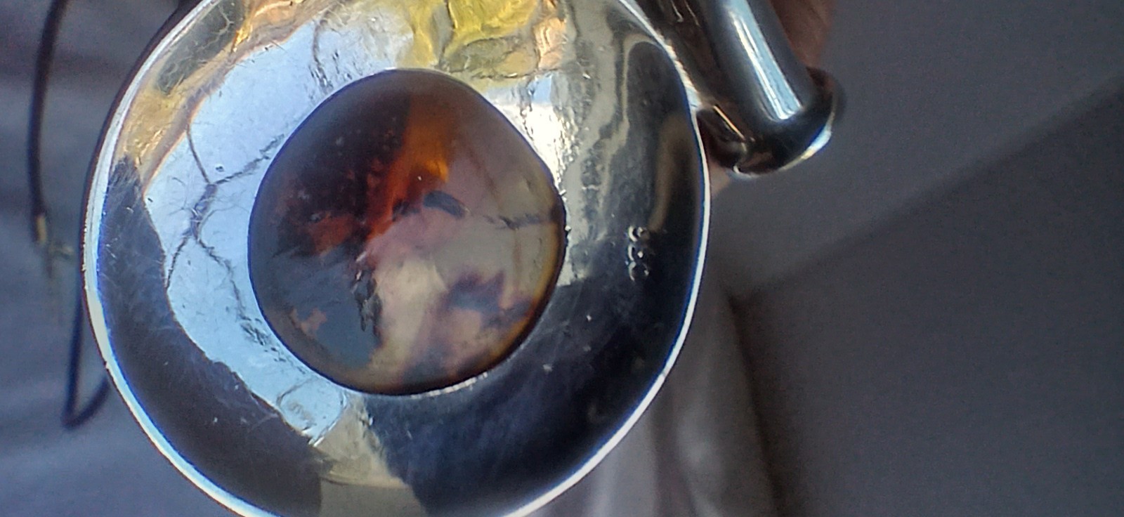 Vintage 1980’s Amber Turquoise And 950 Silver Pendant on Leather Cord