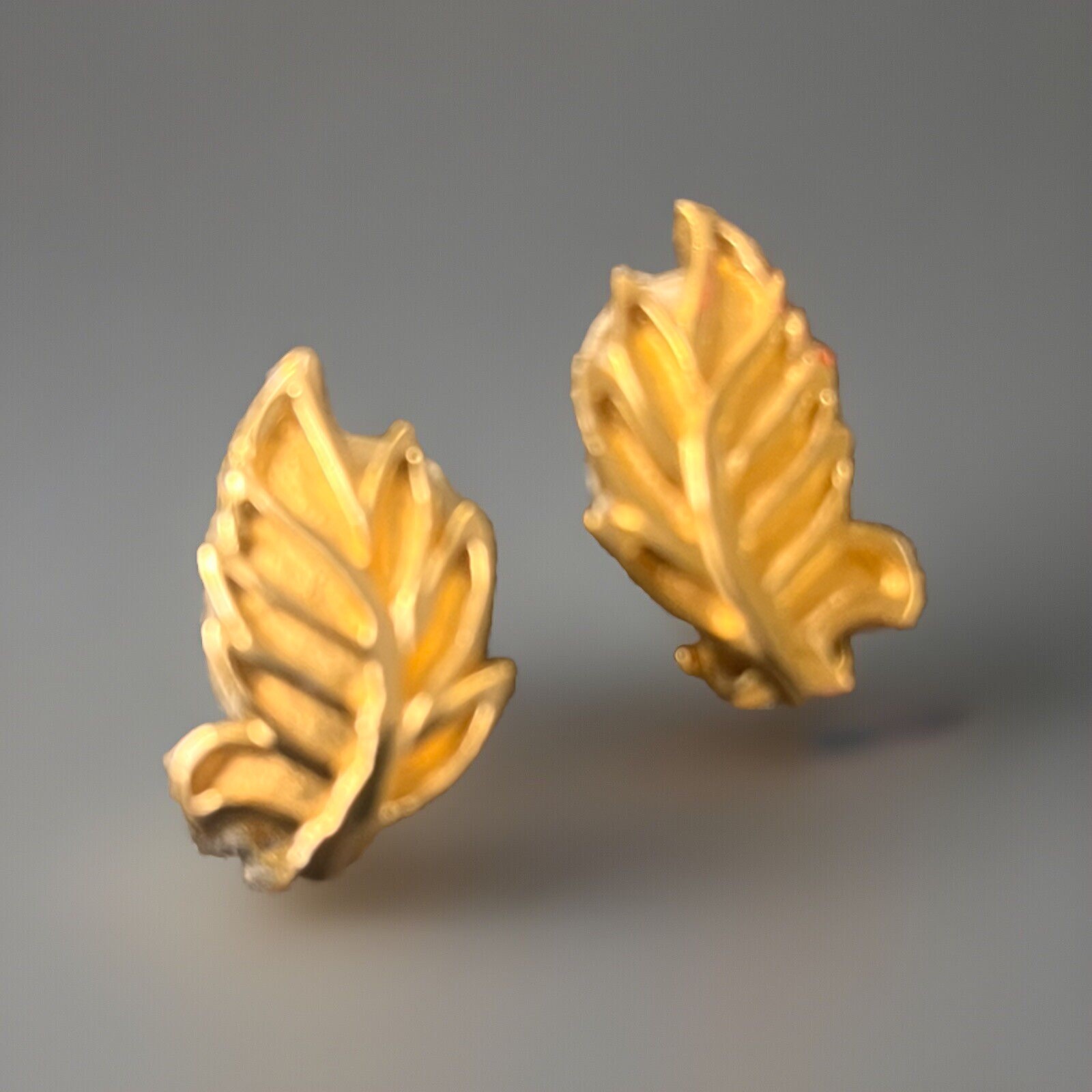 Vintage Gay Boyer Gold Tone Leaf Clip On Earrings.