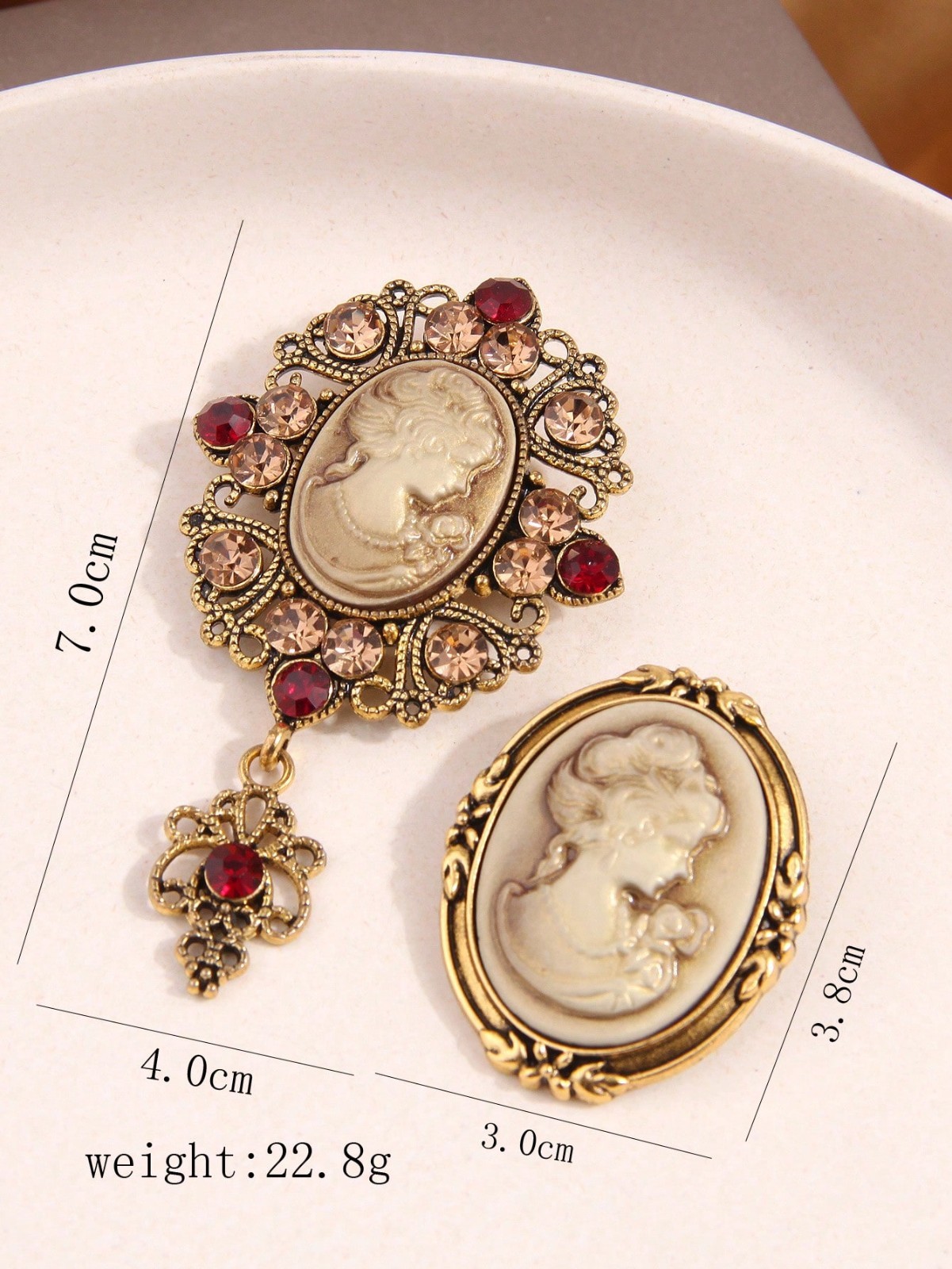 2 Pcs Blue Elegant Victorian Vintage Court Style Cameo Brooch Pin Lady Portrait