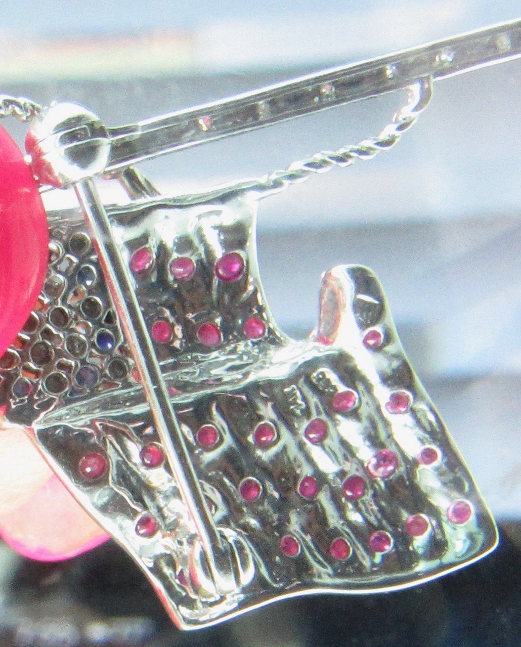 14K White Gold American Flag Pin Brooch Rubies Sapphires Diamonds Patriot