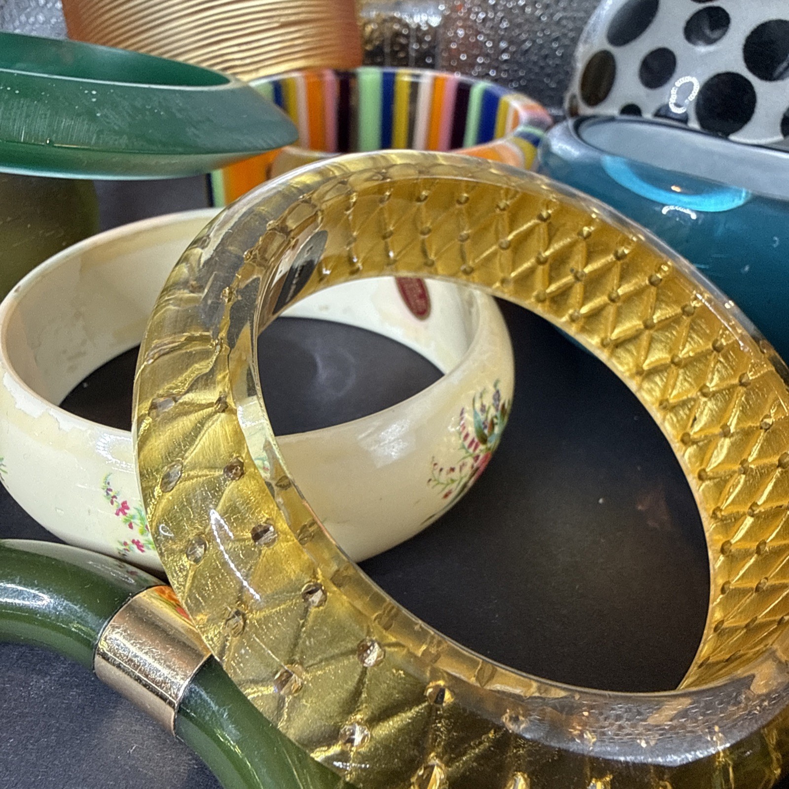 Vintage 12 Celluloid & Lucite Plastic Bracelets Variety Collection