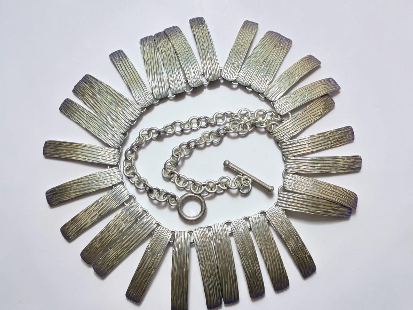 Dominique Dinouart DDD Mexico 925 Silver Textured Fringe Cleopatra Necklace 70g