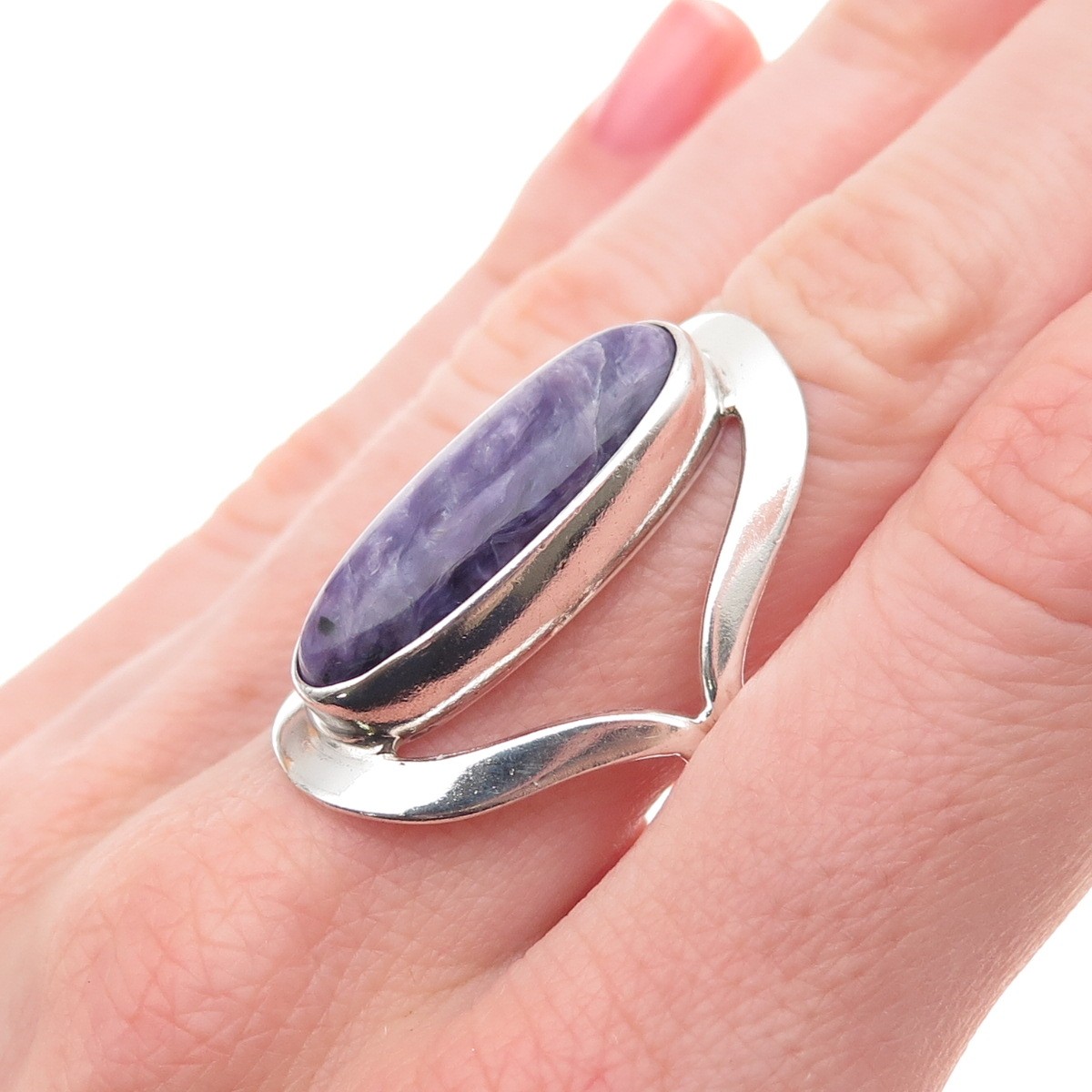 Dominique Dinouart Sterling Silver Vintage Mexico Real Charoite Ring Size 9.25