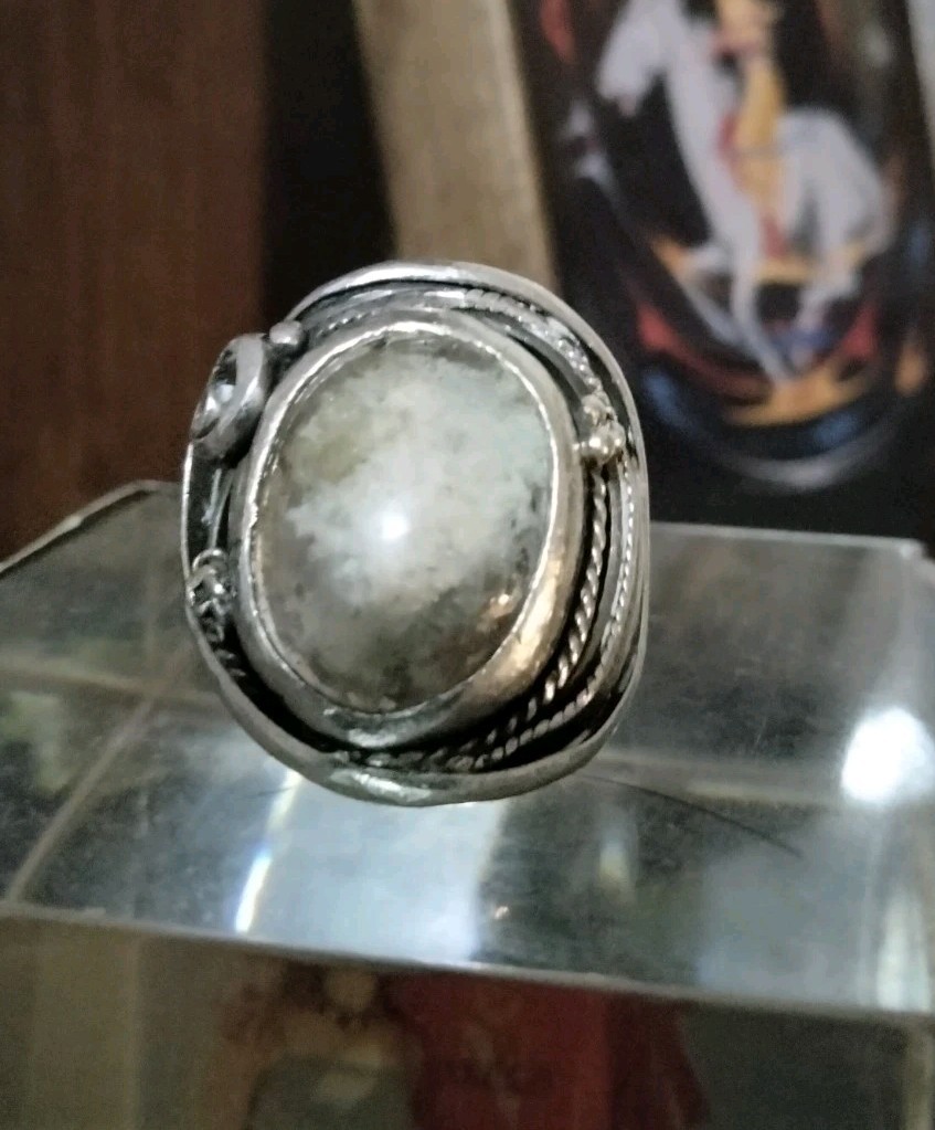 VTG Sterling Silver Arts & Crafts Ring Wire Rimmed Lodolite Phantom Quartz SZ10