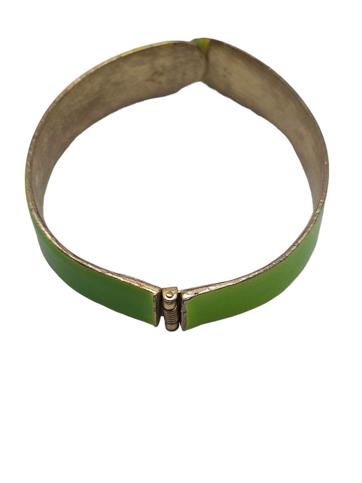 Weiss Lime Green Enamel Hinged Bangle Bracelet Gold Tone Vintage
