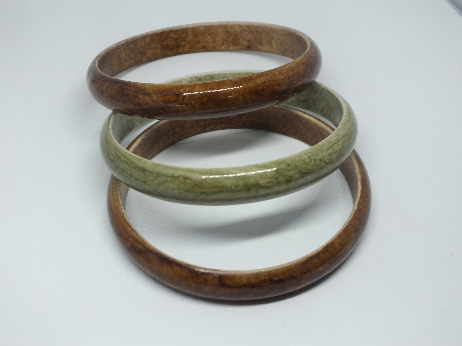 Beautiful Bangle Bracelet Set 3 Marbled Brown Green 3/8 Inch Wide 2 5/8 Inside