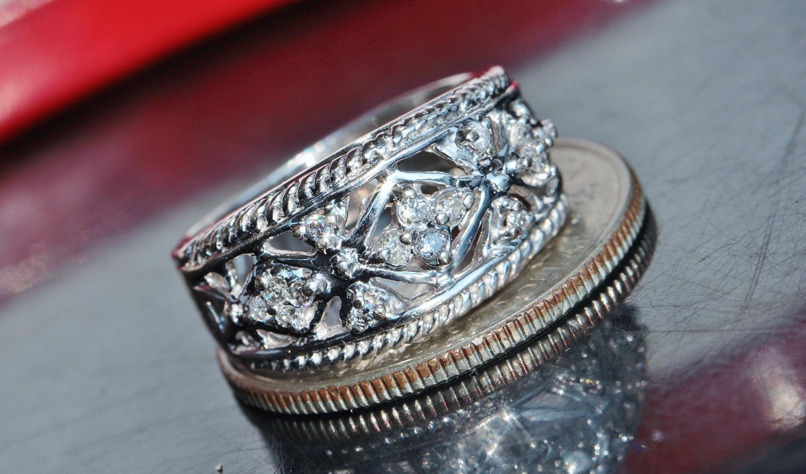 14k white gold ring 0.35ct natural diamond size 6.5 band handmade 5.5gr N161