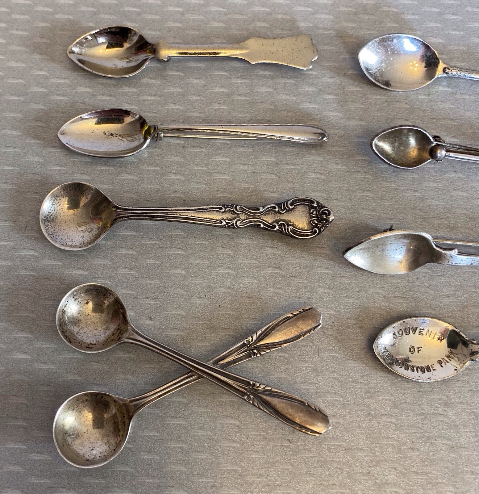 Estate Collection Sterling Silver Spoon Brooch Lot 12 Souvenir USN Yellowstone