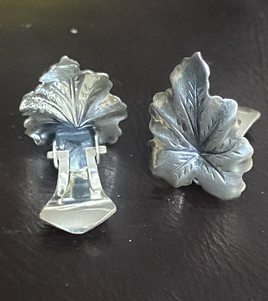 VINTAGE N.E. FROM NIELS ERIK DENMARK STERLING SILVER 925 LEAF Clip On Earrings