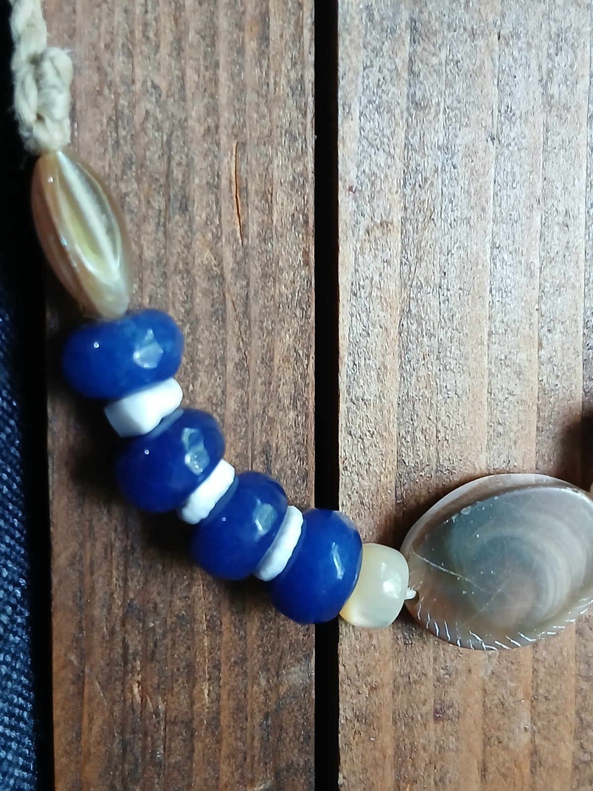 Blue Jade Ocean Shell Necklace Hemp Cord Hippie Boho Travel Beach Wear