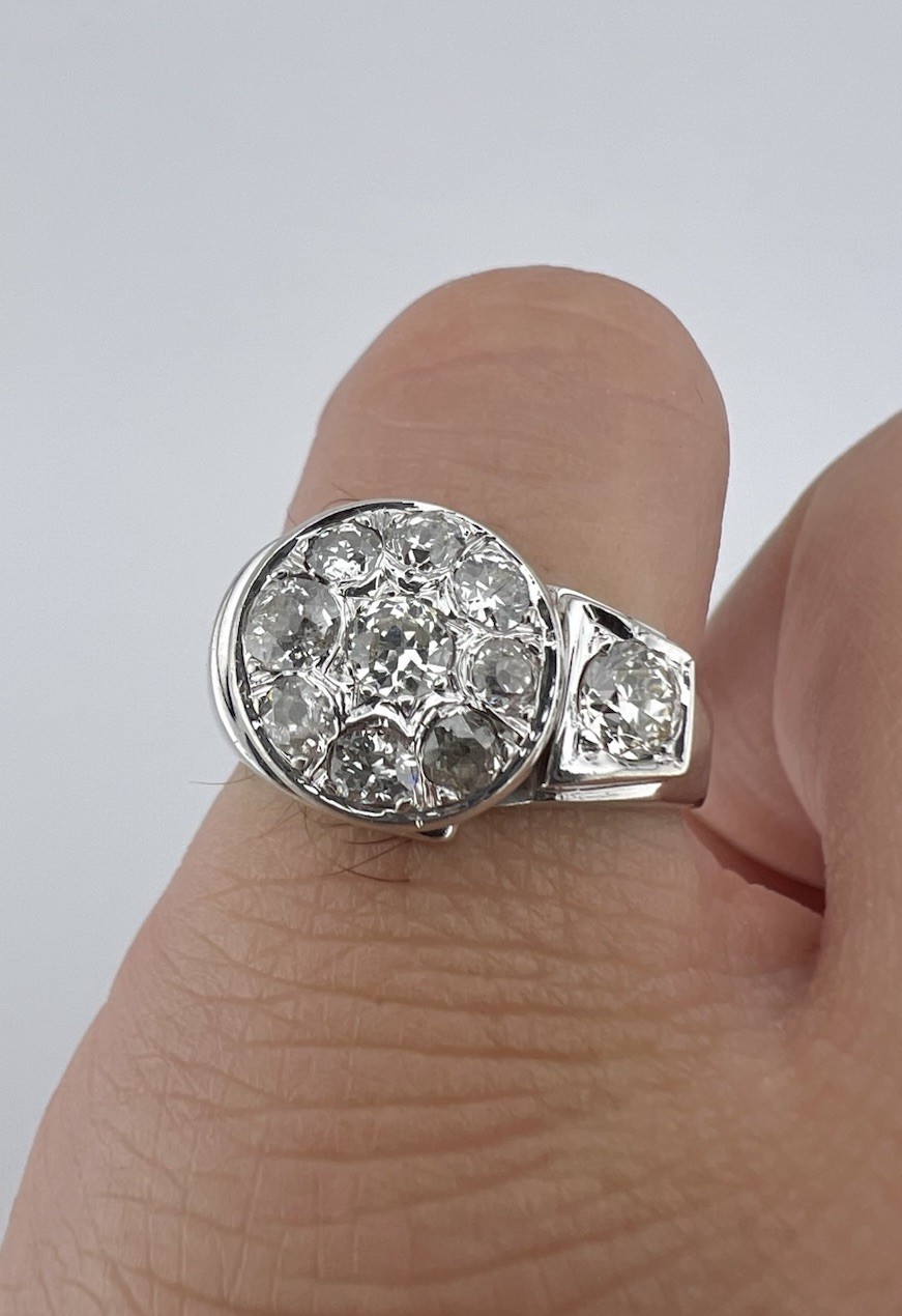 Antique Art Deco Retro 14k White Gold Old European Cut Diamond Ring