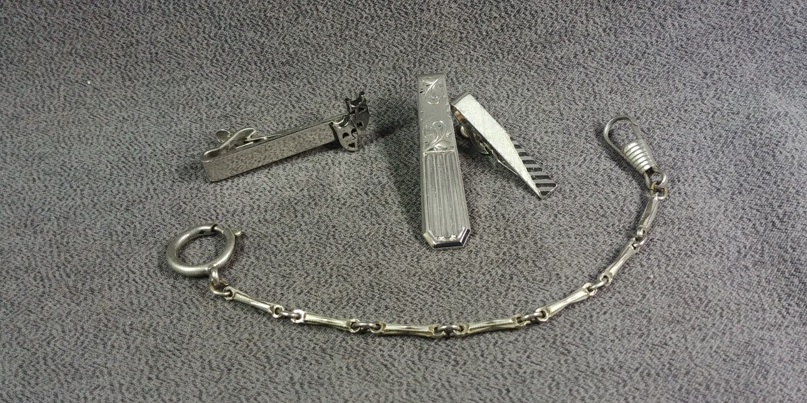 4 Tie Bar Clip Watch Chain Fob Marvel Sterling Silver Swank Comedy Tragedy Masks
