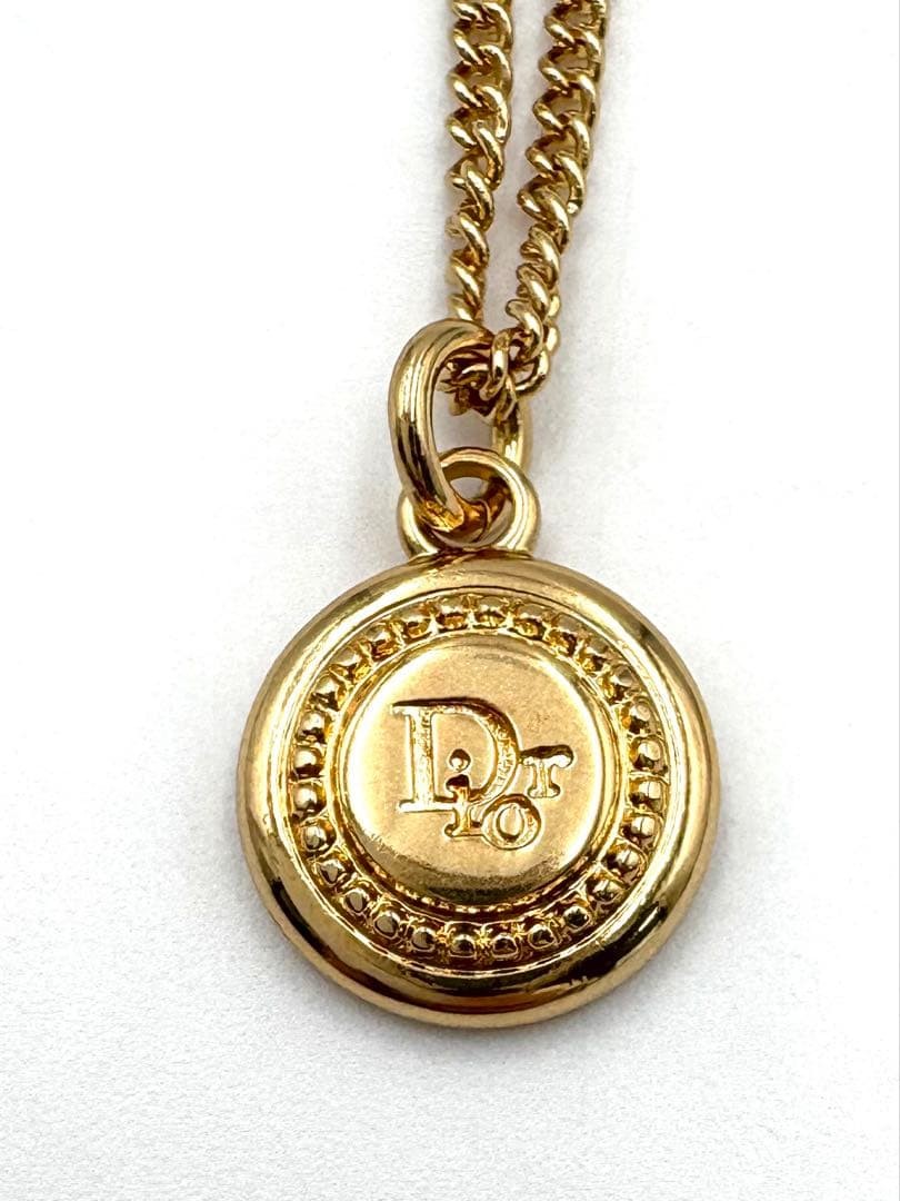 Christian Dior Circle Logo Gold Pendant Necklace 45cm Vintage